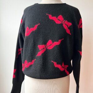 vintage 80s angora lambswool red bow sweater